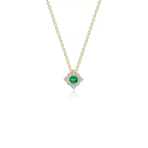 Gold plated Lab grown Emerald and simulated diamond pendant