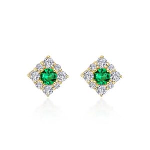 Gold Plated Lab Grown Emerald and simulated diamond earrings