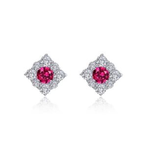 Lab Grown Ruby and simulated diamond earrings