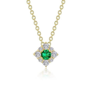 Gold plated Lab grown Emerald and simulated diamond pendant