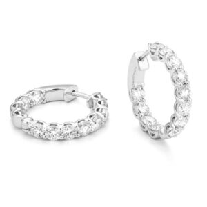 white gold hoop earrings with locking closure set with 3.70ct tw of natural brilliant cut diamond melee