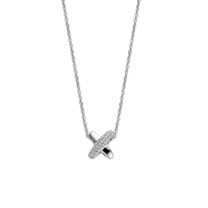 sterling silver link and a link with a pavé of white cubic zirconia stones forming an elegant cross shape