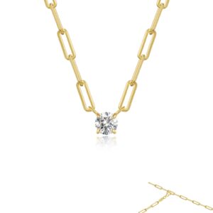 Gold Plated Paperclip Simulated Diamond Necklace