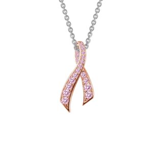 Pink Ribbon Necklace with simulated diamonds